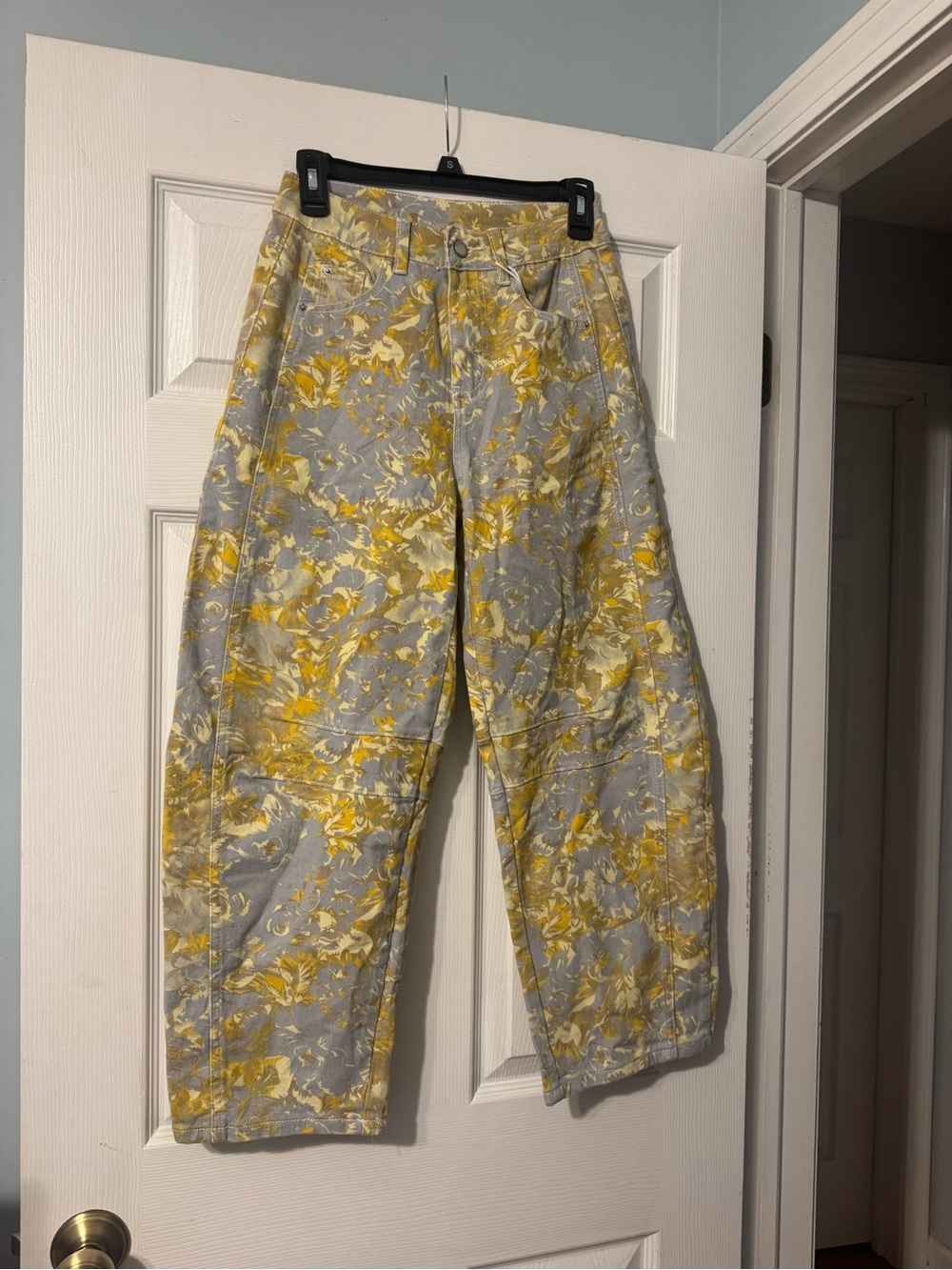 High-Rise Floral Print Jeans in Yellow and Gray